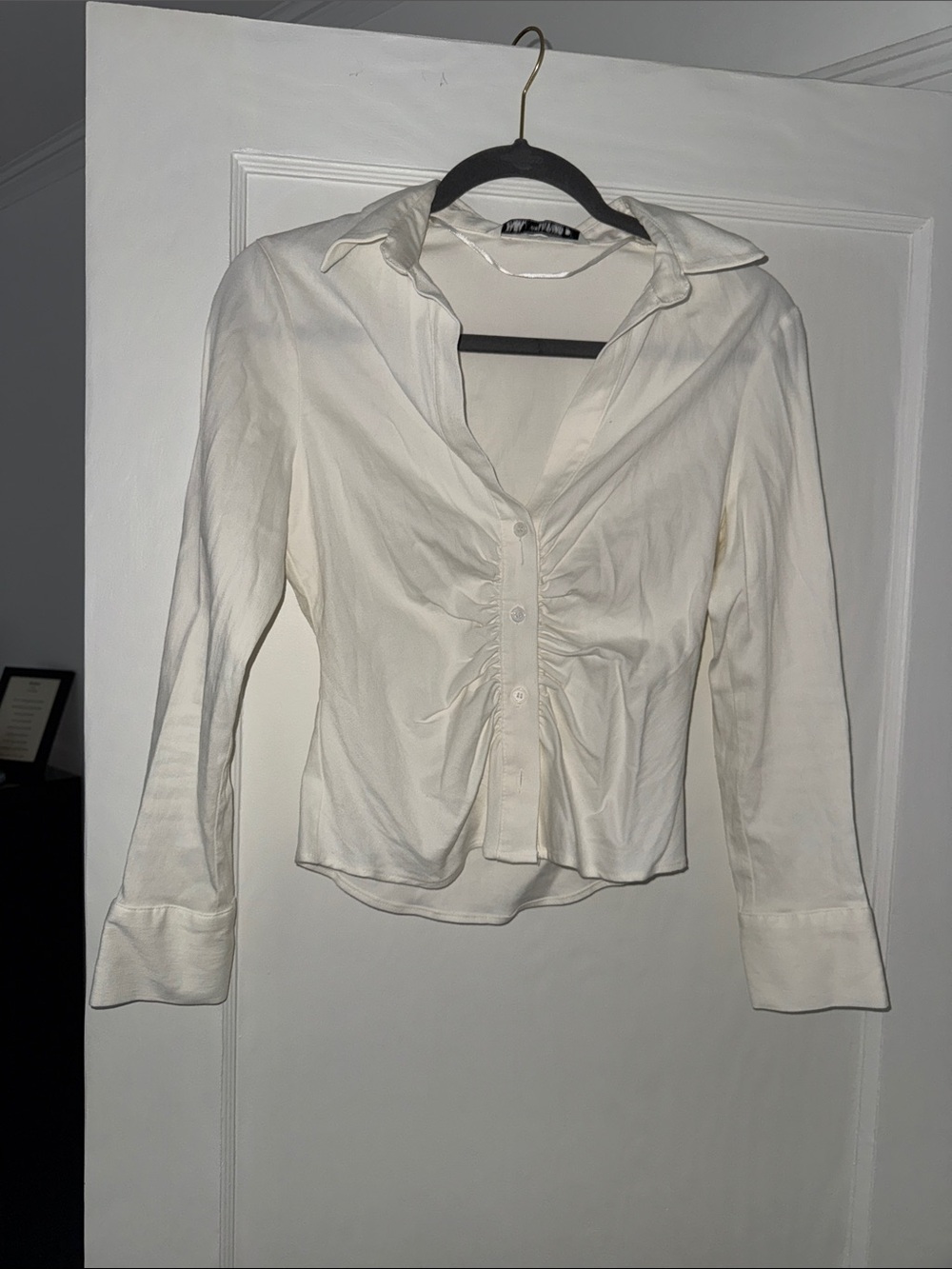 Zara Ruched Button-Front Long-Sleeve Shirt